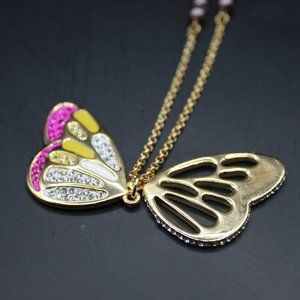 Butterfly Multi Color Rhinestone Pendant Necklace